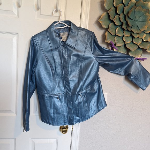 Bradley Bayou Jackets & Blazers - VINTAGE REAL LEATHER | METALLIC / PEARL BLUE | Jacket | L | Bradley Bayou | EUC